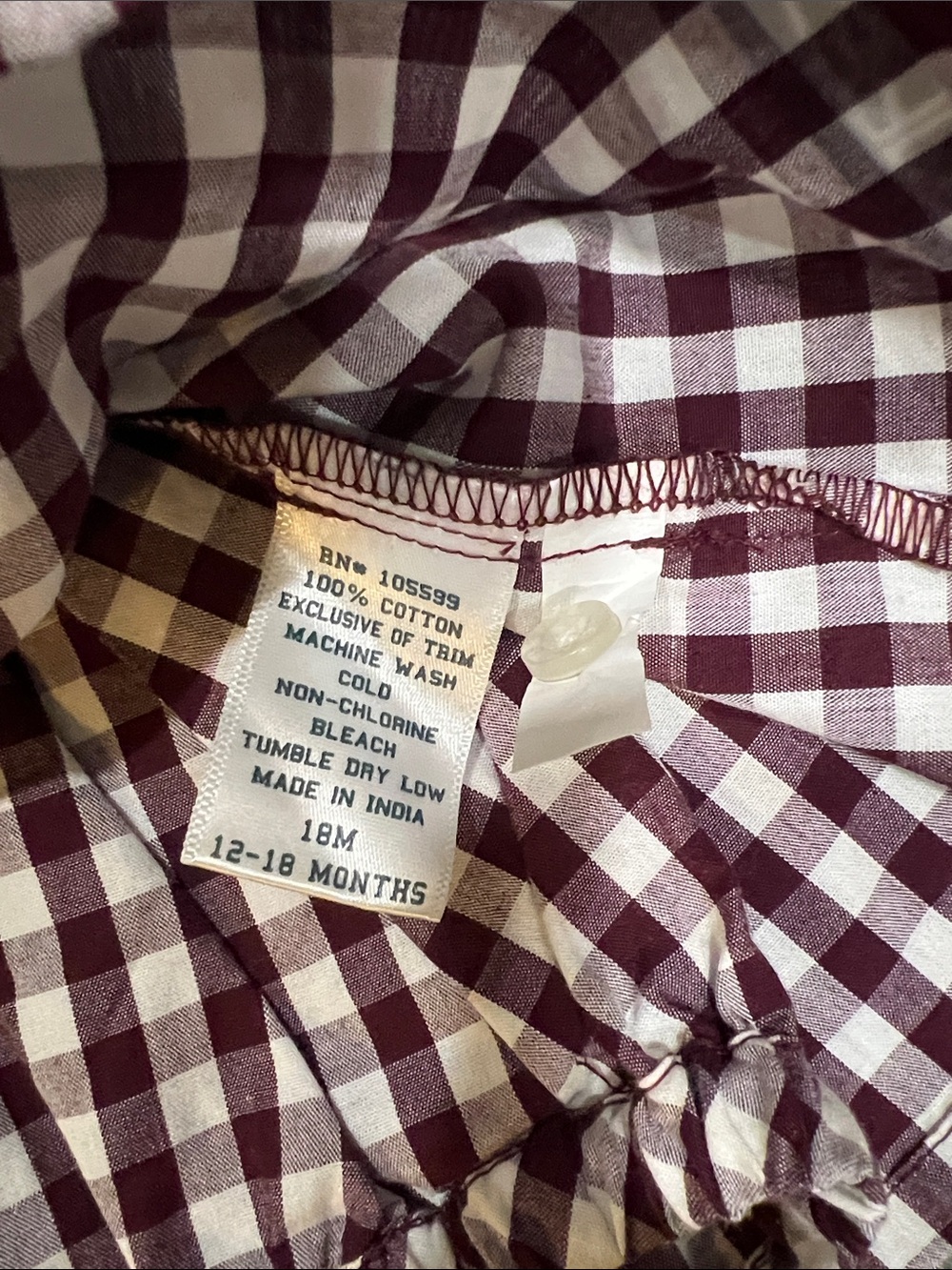 Maroon & White Gingham Texas A & M dress with built in bloomers size 12-18M - Picture 5 of 6